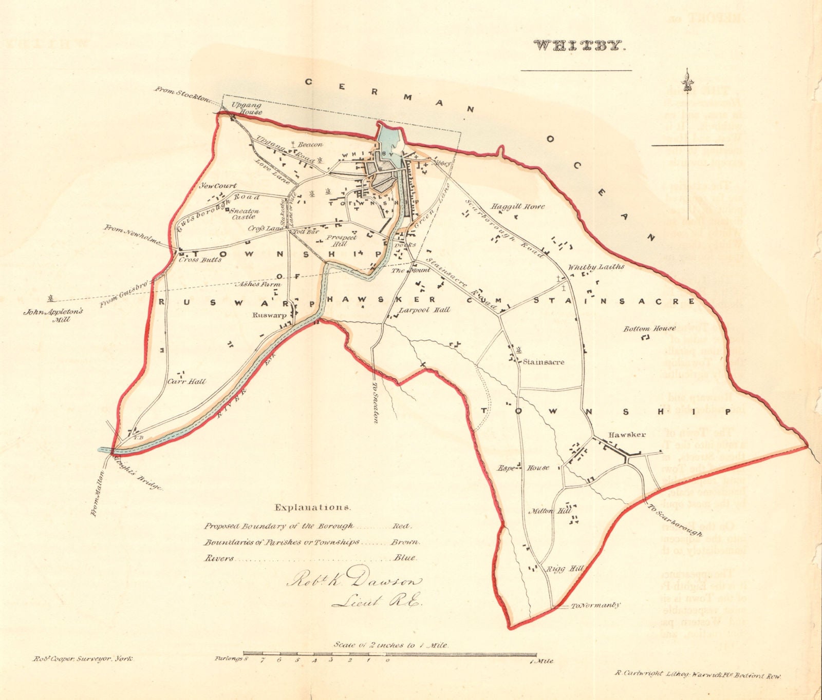 WHITBY borough/town plan. REFORM ACT. Hawsker. Yorkshire. DAWSON 1832 old map